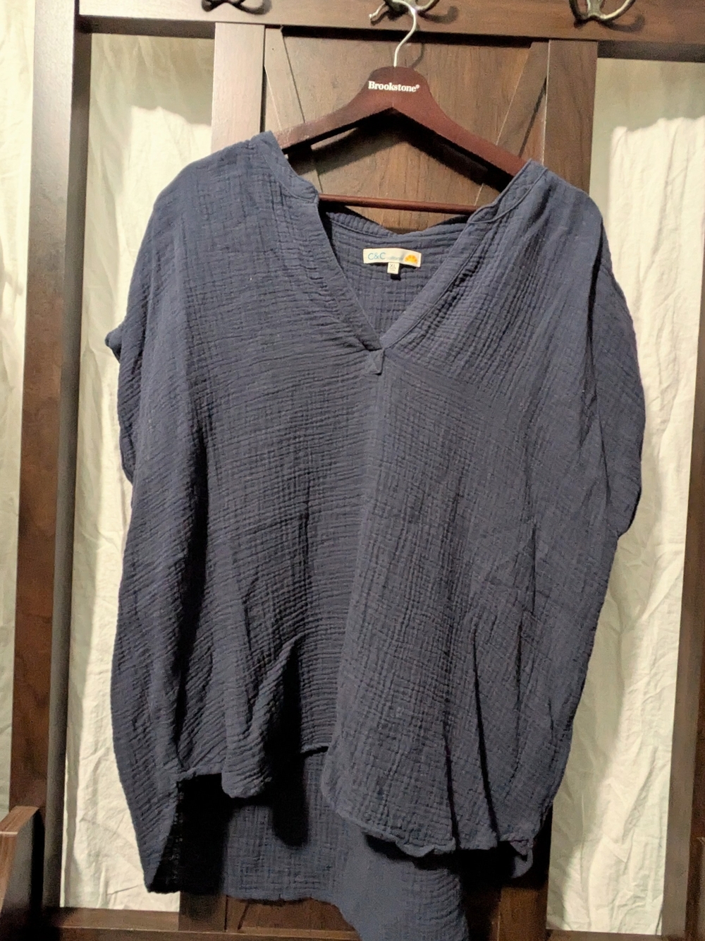 C&C California Navy Gauze V-Neck Relaxed Tunic